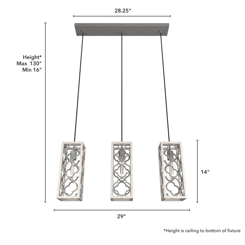 Gablecrest 3 - Light Kitchen Island Square / Rectangle Pendant, Distressed White/Gray, Gray