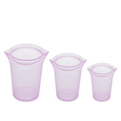 Sacs de rangement pour aliments réutilisables à fermeture éclair | Ensemble de 3 tasses [Lavande] | Va au micro-ondes, au lave-vaisselle et au congélateur