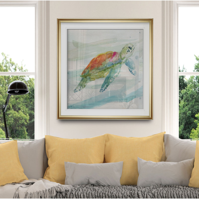 « turtle tropiques i », peinture, H 28 po x l 28 po x p 2 po, Cadre doré