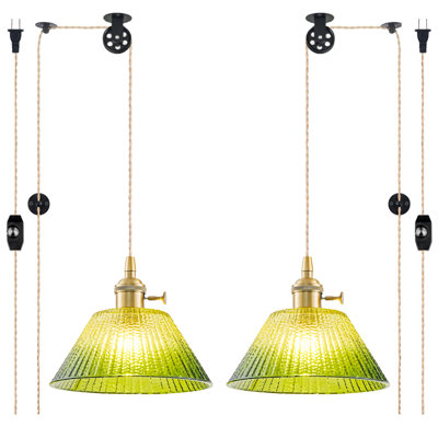 Plug in Vintage Pendant Light with Flower Glass 2 Pack