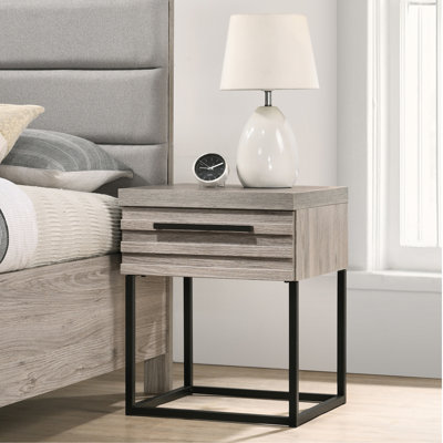 Table de chevet contemporaine en bois avec base en métal, taille unique, table de chevet SEULEMENT