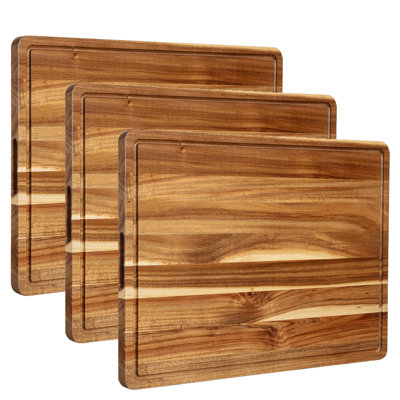 Large Acacia Wood Cutting Board Set of 3 – Heavy Duty 24x18 Inch Butcher Block with Juice Groove, Natural Wood Chopping Board Set for Kitchen