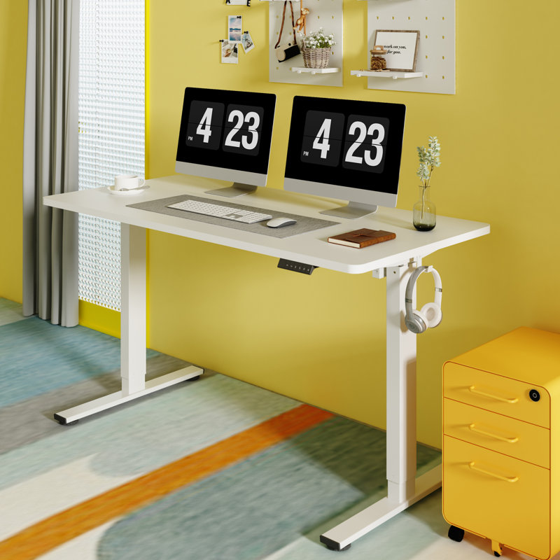Baysenie 55"/60" Width Home Office Height Adjustable Standing Desk, 29" H x 55" W x 28" D, White, White