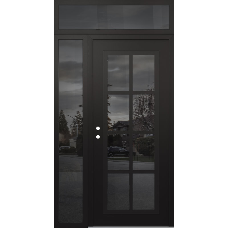 C16 droitier 48 po X 96 po Panneau de porte en verre noir et noir à panneau avec porte d'entrée avant en verre, Réfléchissant