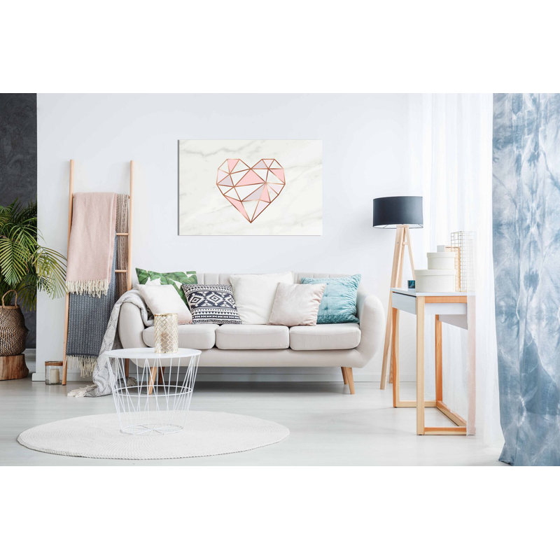 Geometric Pink Heart - Wrapped Canvas Print, 20cm H x 31cm W