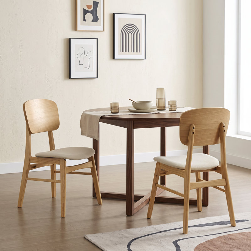 Solid Wood Dining Chair with Upholstered Seat, Oak