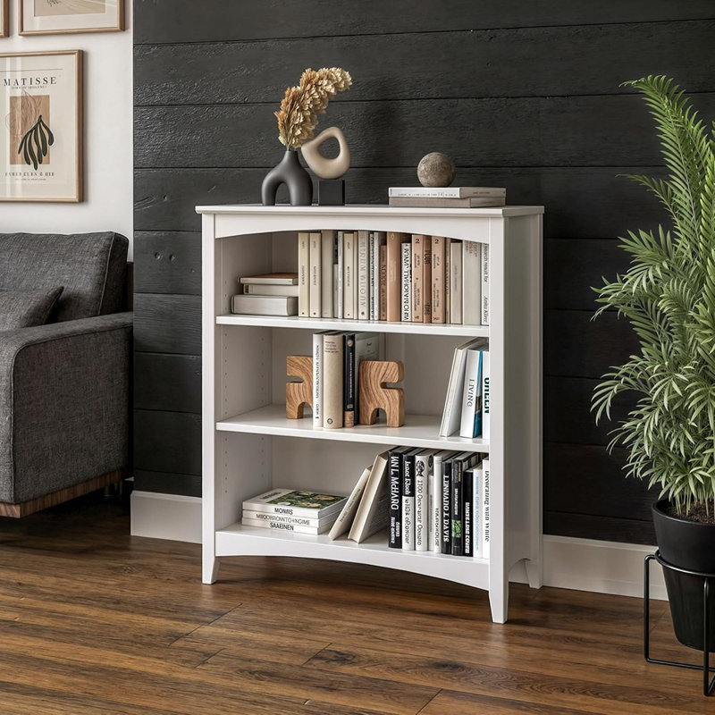Bibliothèque blanche à 3 tablettes, tablettes réglables, hauteur 36 po, matériau en bois massif, style maison et bureau moderne