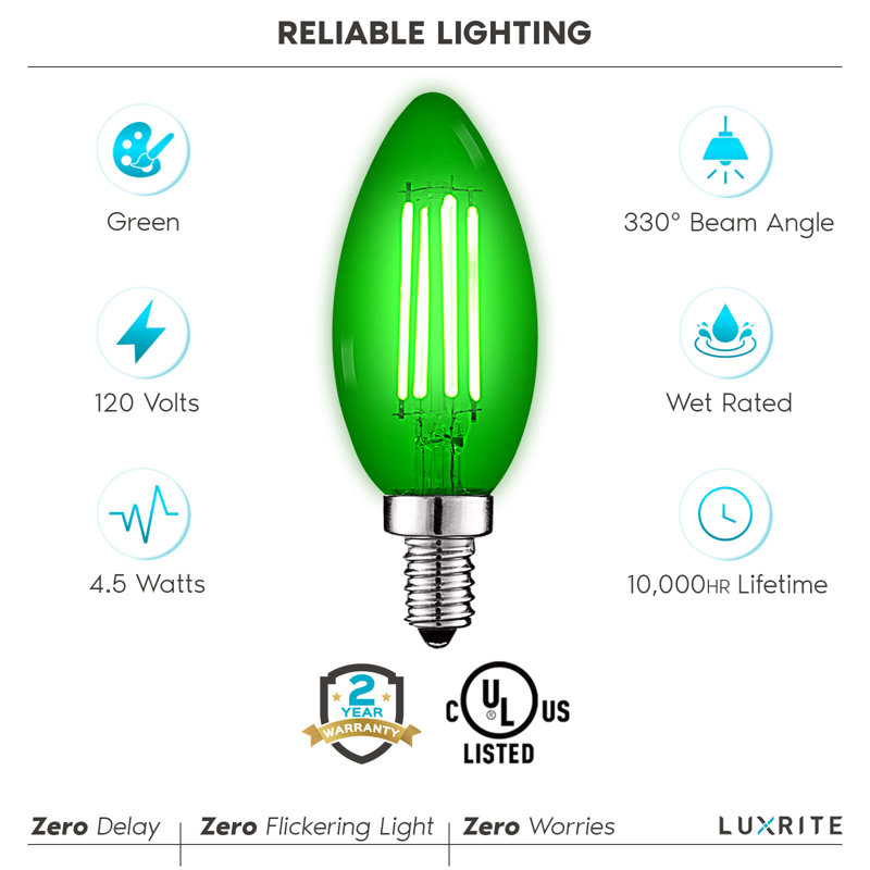 4.5 Watt (40 Watt Equivalent), B11 LED Candle Bulb, Colored Light Bulb, E12/Candelabra Base, 6