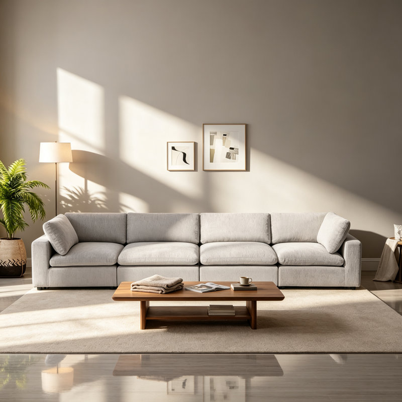 Canapé modulaire 154,4 po à 4 coussins, Light Grey