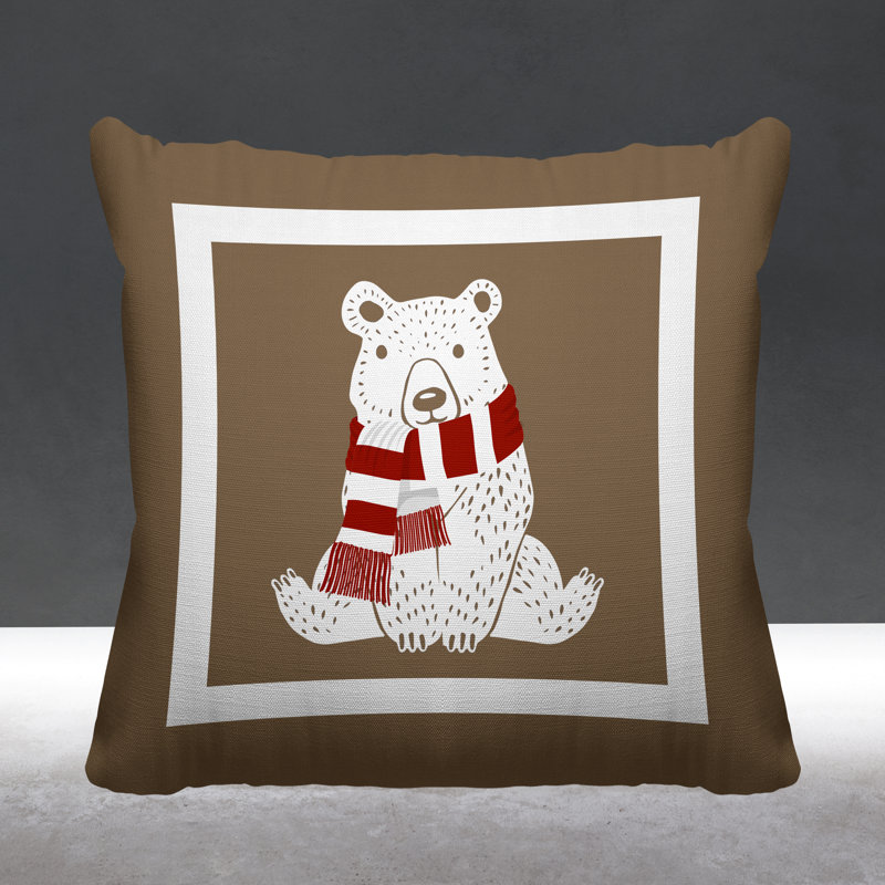 Coussin intérieur / extérieur Folk Christmas Bear, L 19 po x H 19 po, Beige