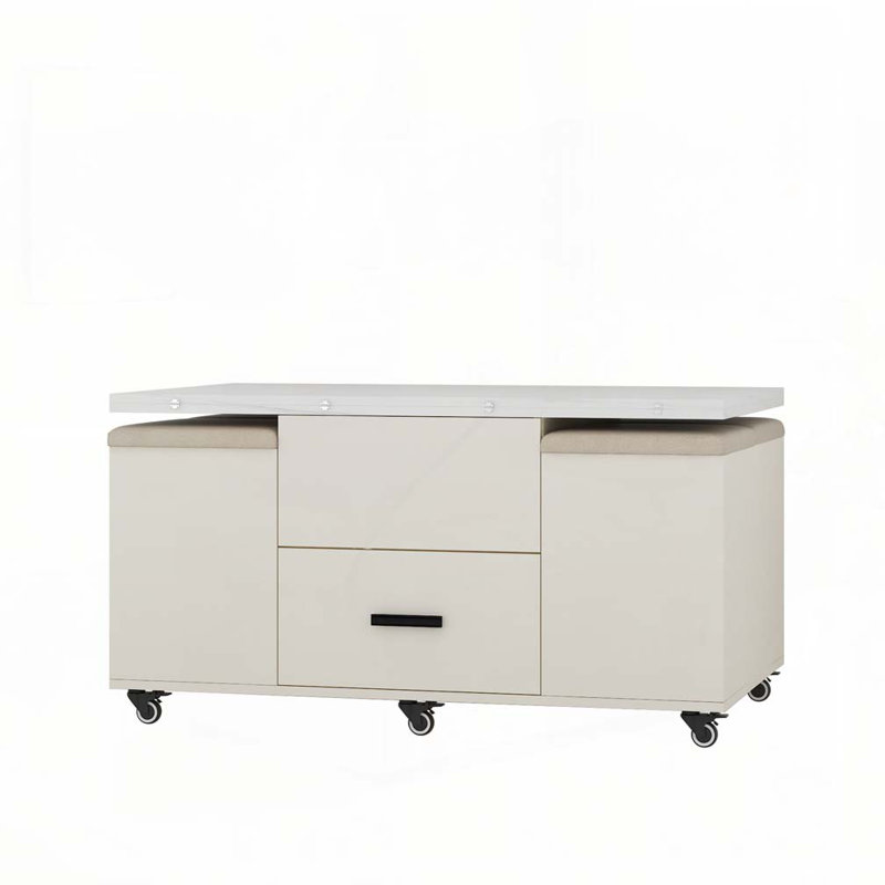 Table basse relevable avec 4 tabourets et 2 tiroirs, Jaune clair