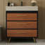 Meuble-lavabo de style Mid-Century de style moderne avec lavabo vasque en céramique intégré, plateau en pierre frittée teintée et compartiment inclinable pour une pierre à gratter minimaliste à récupération rapide, un drain réglable