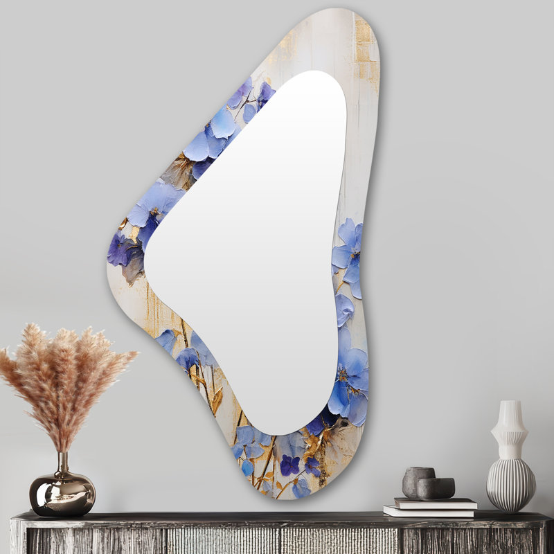 Bleu et or Exquis Violets II - Formes asymétriques violettes - Grand miroir mural traditionnel