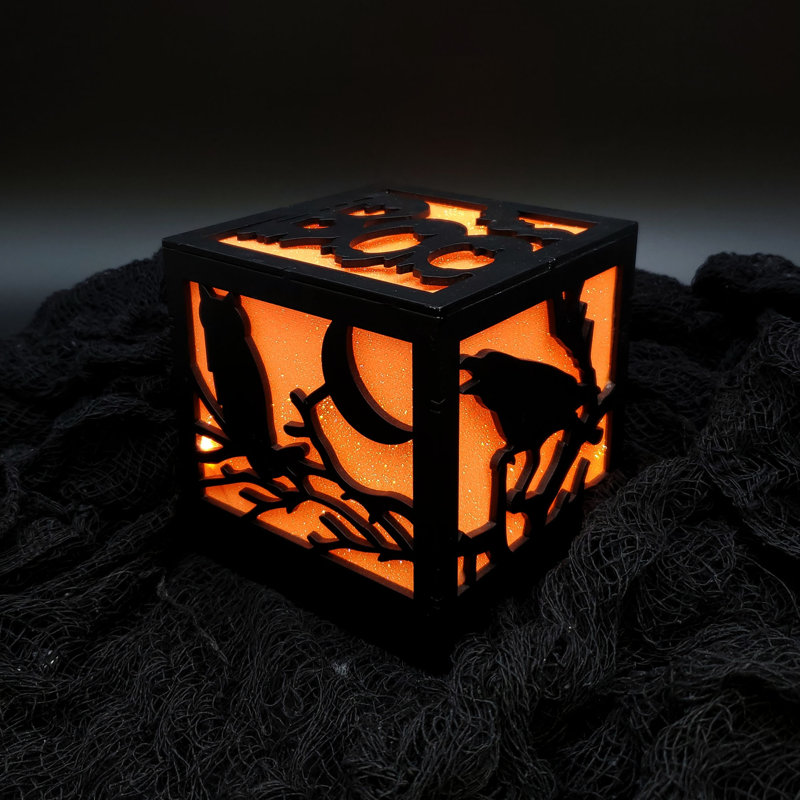 Boîte d'Halloween orange à piles avec éclairage