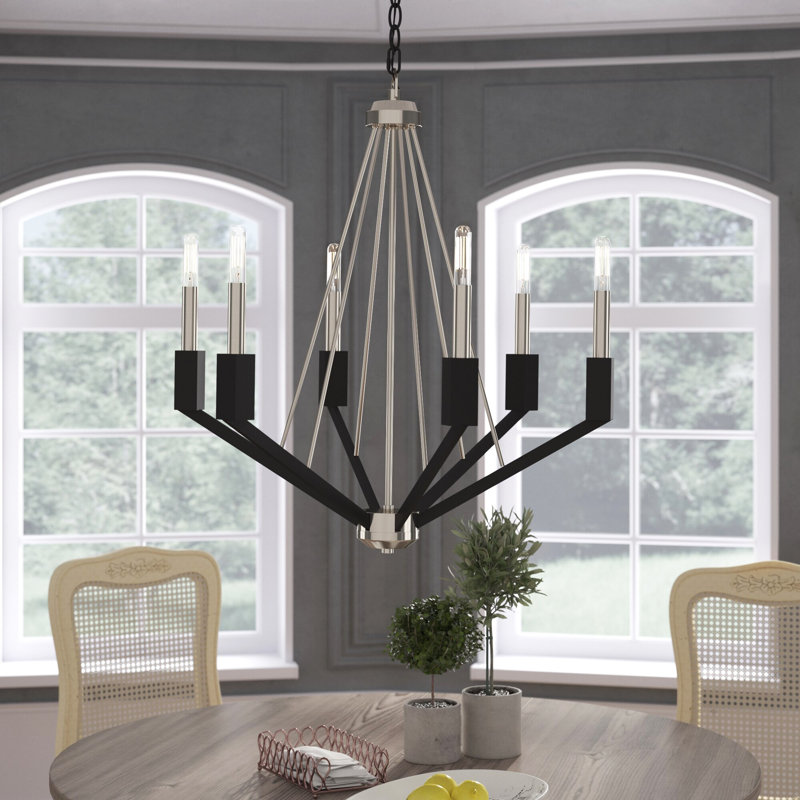 Lustre classique / traditionnel à 6 lumières Avangaline, Nickel brossé / noir