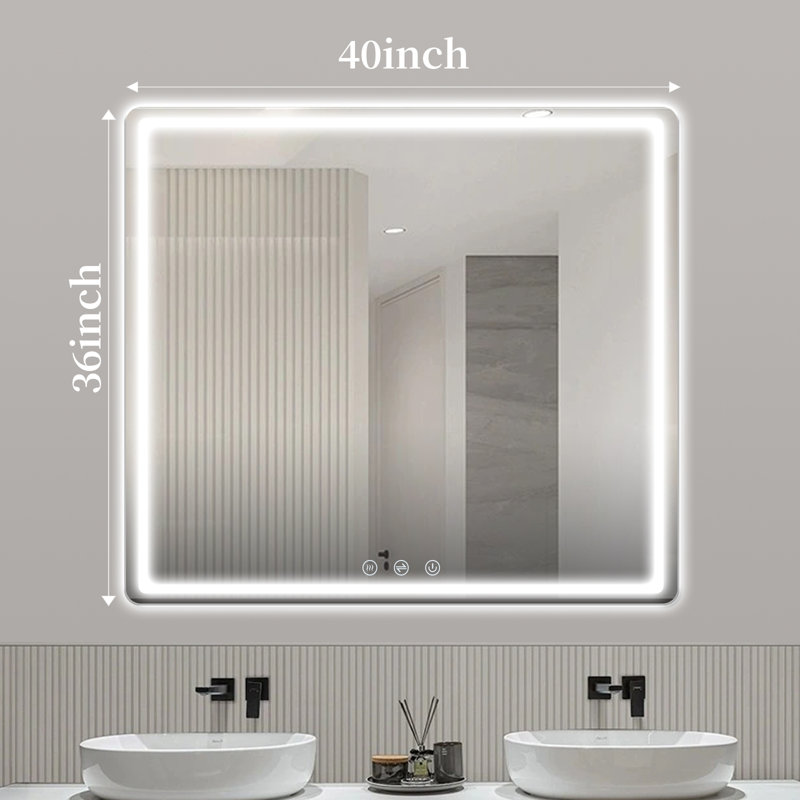 LED Bathroom Mirror With Front And Backlit, Lighted Bathroom Vanity Mirror for Wall, 3 Color and Dimmable Light, Anti-Fog, Memory Function