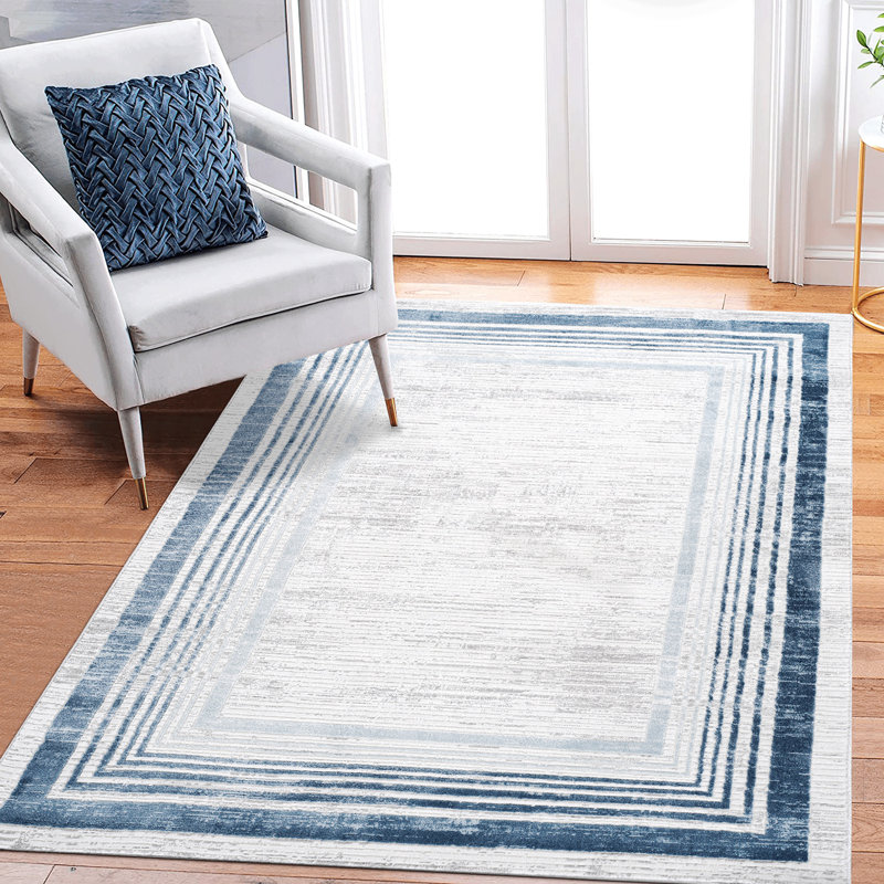 Area Rug, Collection 5X7 Blue / Ivory / Bordered
