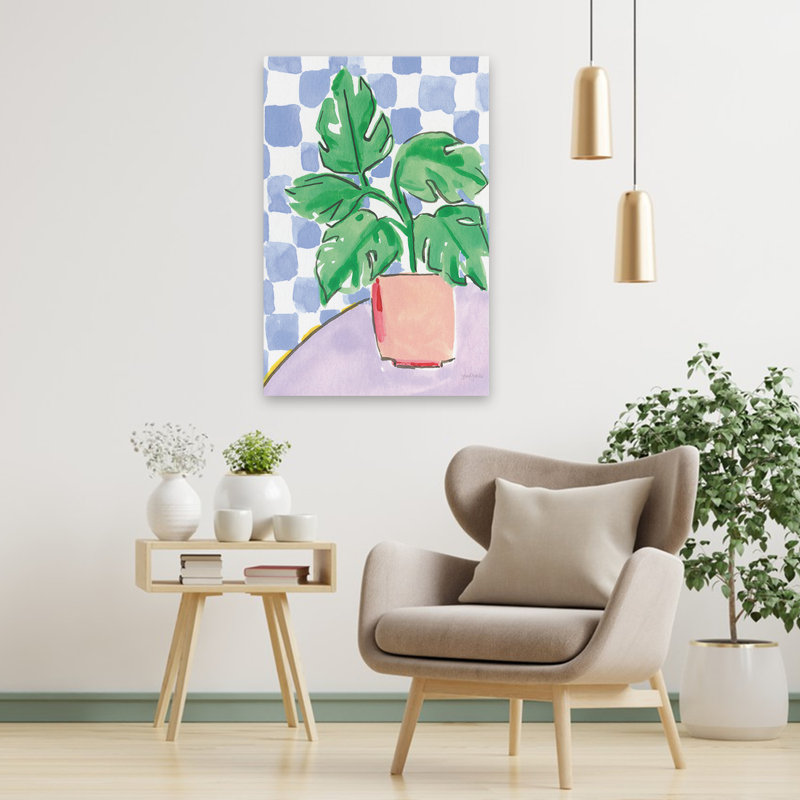 Palmier à carreaux décontracté et BCBG, H 36 po x l 24 po
