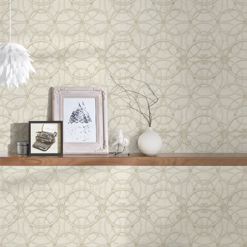 Oneybrook 10.05m x 70cm Matte Wallpaper Roll, Cream/Silver/White