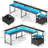 Kurtiss 68" L Shaped Computer Desk with File Drawer with Power Outlet & LED Strip-641801355