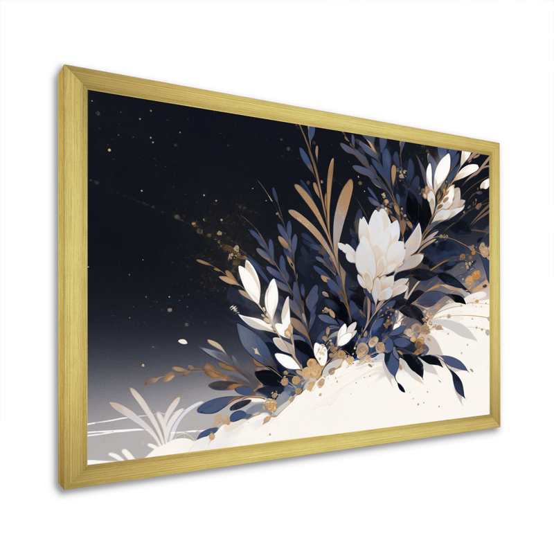 Herbes bleues et or bleues II, Encadrement doré, H 34 po x l 44 po x P 1 po