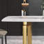 Table rectangulaire 70,42 "en pierre artificielle blanche avec pieds en métal doré - sièges 6-8, teinture, chaleur, cales frittées, endurance à haute température, design élégant-22316910