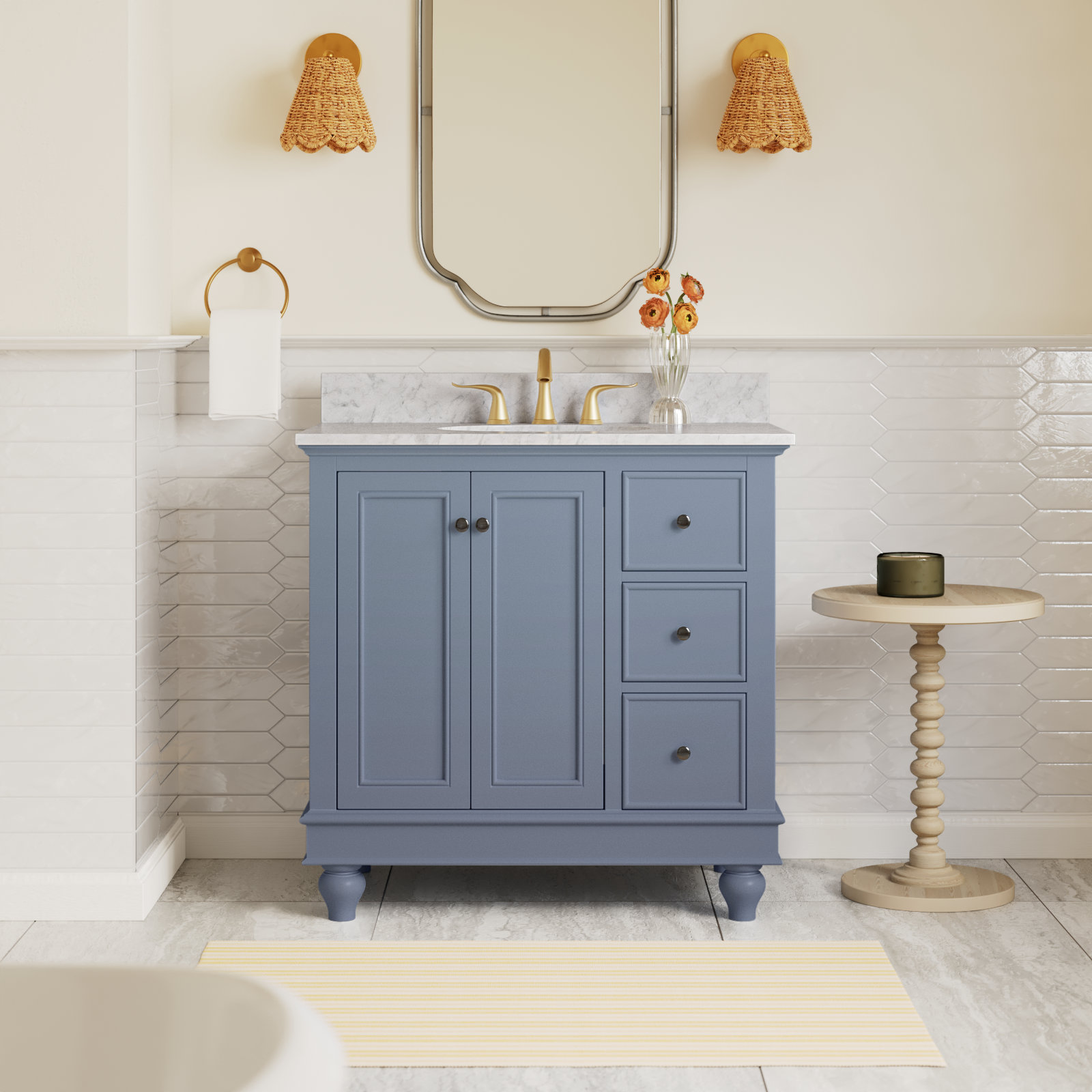 Ferdinand 36'' Single Bathroom Vanity, Powder Blue, Carrara Marble