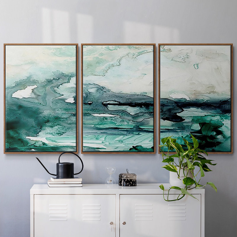Sea Foam Flow I - Toile encadrée multi-pièces, Cadre noyer, H 24 po x l 48 po