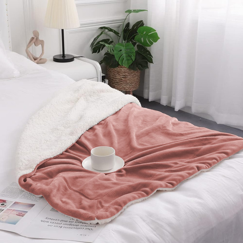 Jeté réversible en molleton Sherpa Plush - Couverture douce et chaude pour lit et canapé, Rose, Simple (60 po x 80 po)