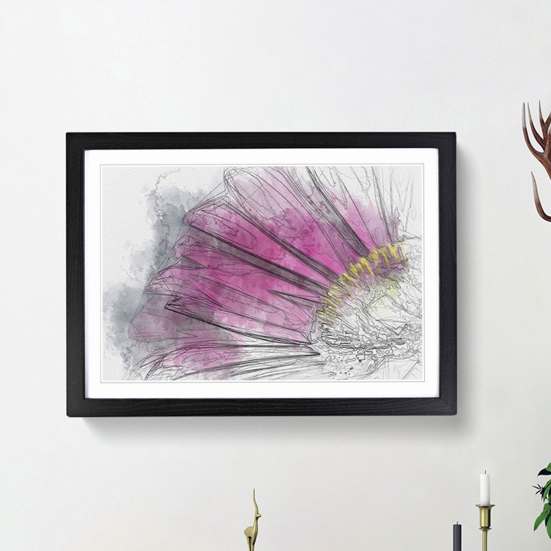 Bright Pink Gerbera Flower in Abstract - Picture Frame Graphic Art Print, Black Framed, 48cm H x 65cm W x 2cm D