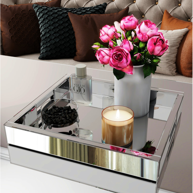Alika 18" Mirrored Glass Decorative Tray, Silver