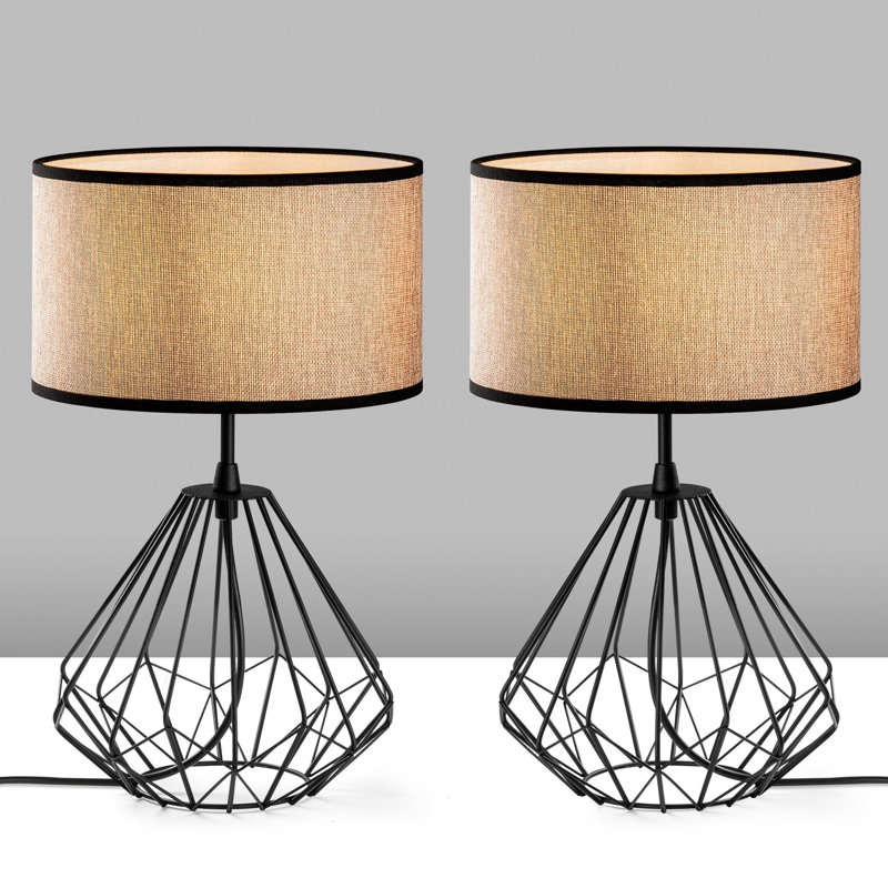Ensemble de lampes de table industrielles (2 pièces), corps en métal noir, 9,8 x 9,8 x 16,9 pouces | Capuchon en tissu, diamètre de 9,8 po, longueur du câble: 78,7 po | Interrupteur marche / arrêt, douille E27 (40 W maximum), éclairage élégant pour la maison et le bureau