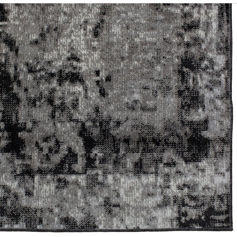 Machine Washable Bridget Gray/Black Rug, Runner 3' x 12'