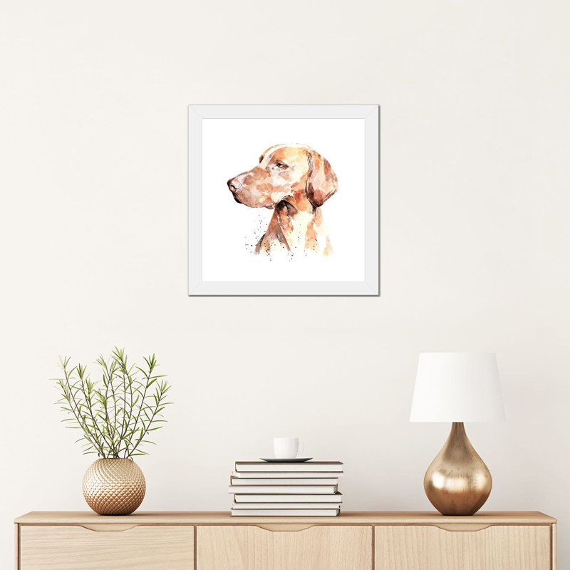 Vizsla a Penny for Your pensé par EdsWatercolours - impression, H 16 po x l 16 po x p 1 po, Papier encadré blanc, Blanc