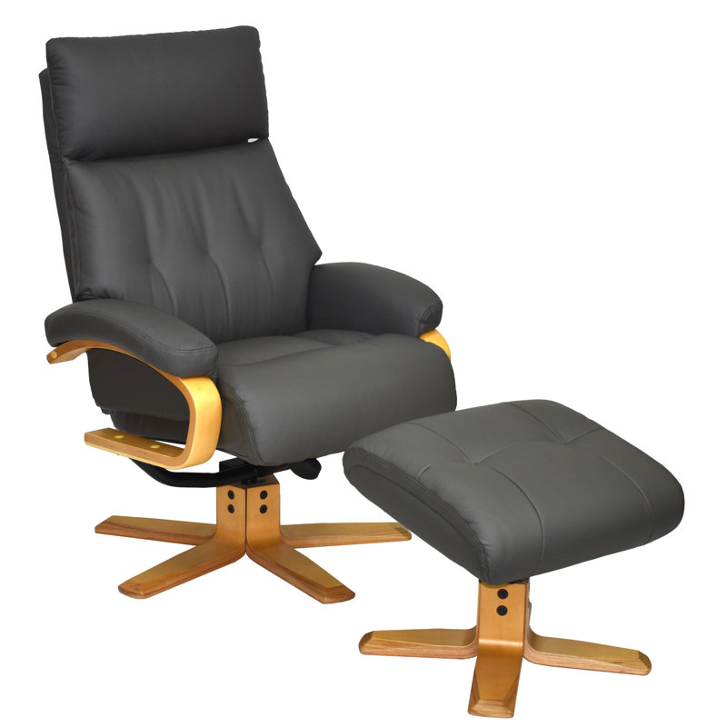 Comacho 75.6cm Wide Swivel Standard Recliner, Charcoal, Natural Wood