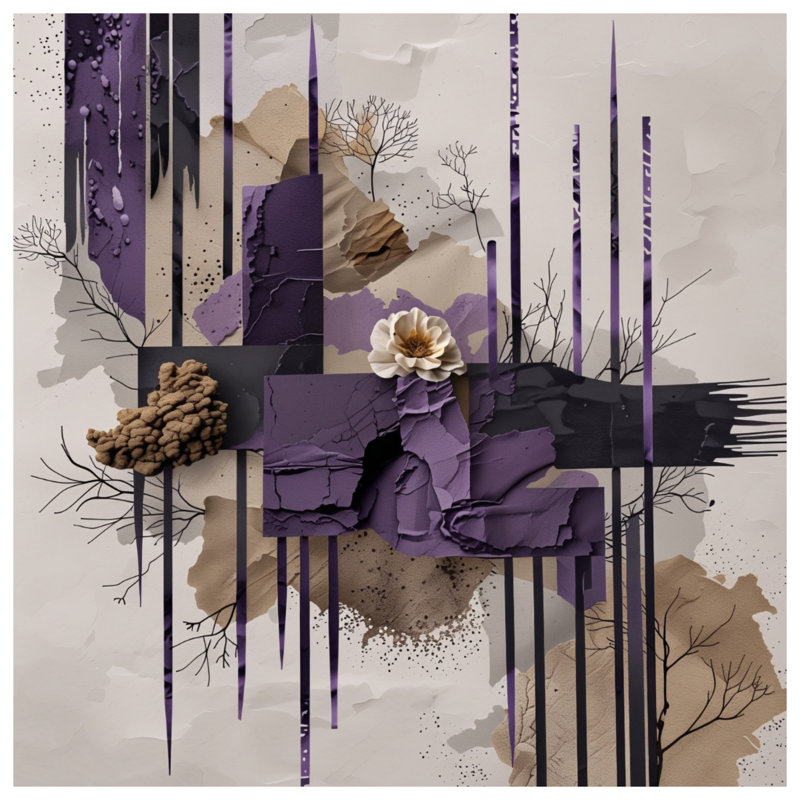 Tapisserie murale texturée à collage abstrait - Décoration murale collage, H 50 po x l 60 po avec 4 œillets