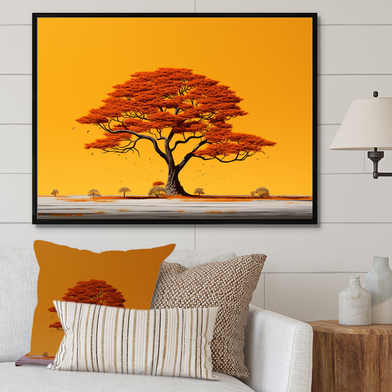 «African Tree Ambiance Savana I» sur toile, Cadre flottant noir, H 12 po x l 20 po x P 1 po