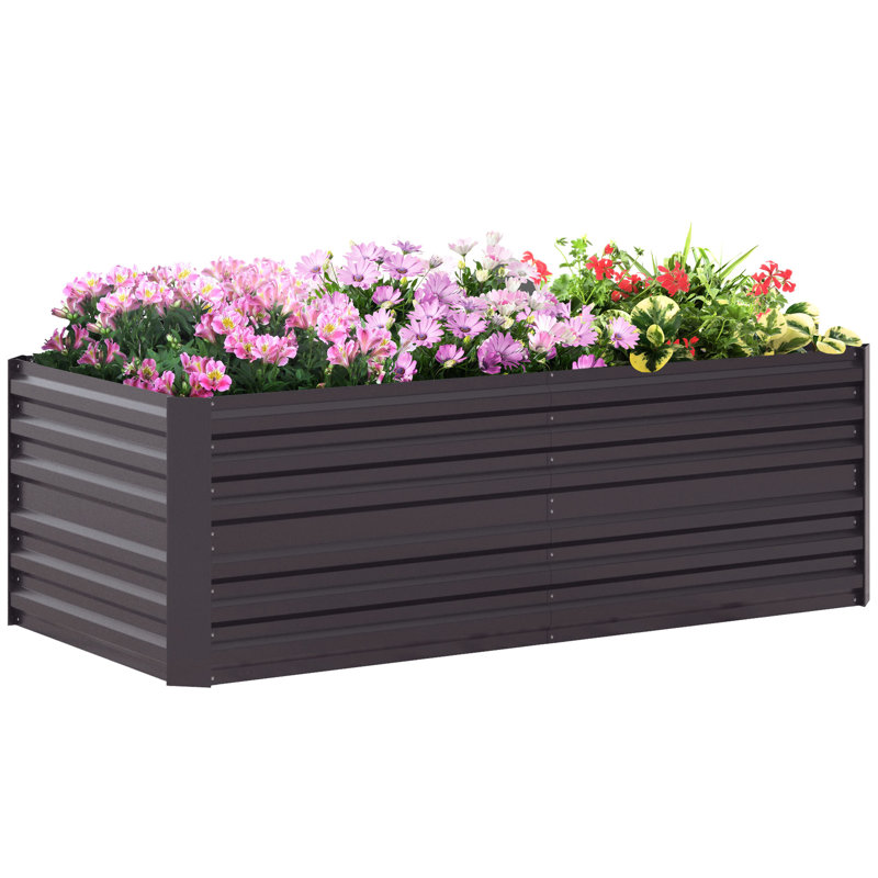Jardinière surélevée 183 x 91 x 61 cm, gris foncé. Jardinière en métal robuste pour légumes, fleurs et herbes aromatiques. Renforcée, ouverte, offrant un espace de croissance généreux. Trousse de construction pour jardinière grise 183 x 91 x 61 cm. Fleurs et fond ouvert.