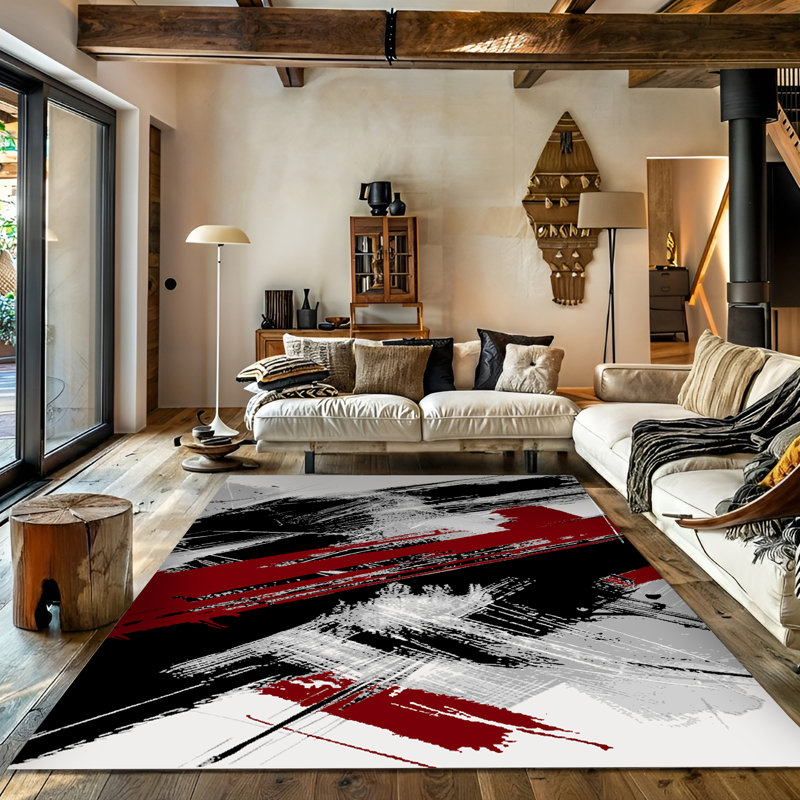 Galaxy Series Abrstract Black/Gray/Ivory/Beige Area Rug, Rectangle 5'3" x 7'3"