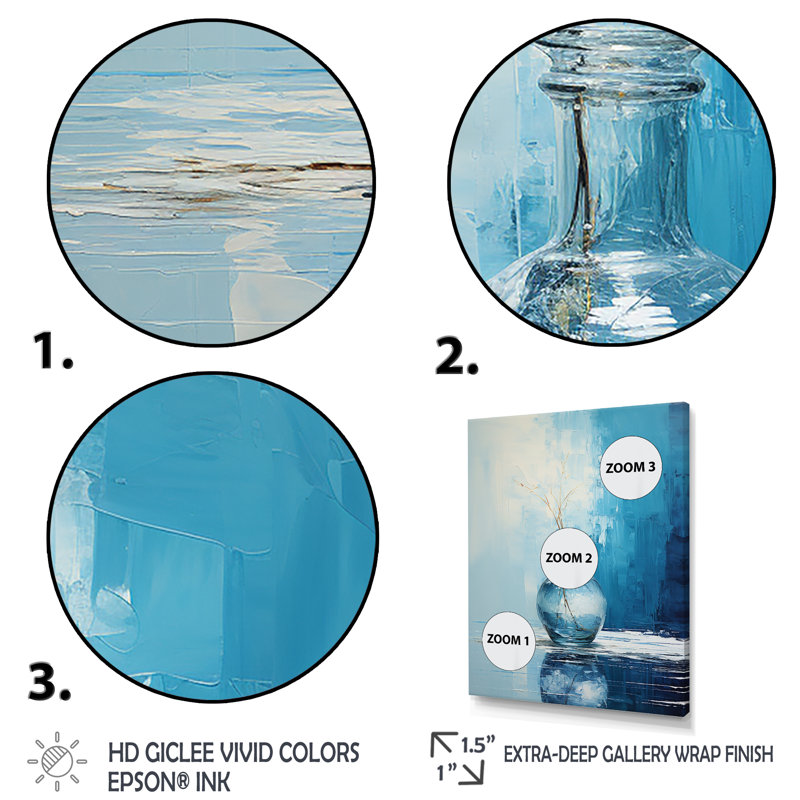 Vase de poterie bleu et blanc Boho, Cadre flottant doré, H 32 po x l 16 po x P 1 po
