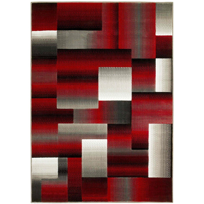 Tapis gris / argent / noir / abstrait HR, Rectangle 5 pi x 7 pi