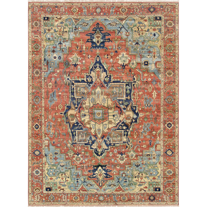 Serapi Hand Knotted Wool Oriental Area Rug in Rust, Rectangle 9'10" x 13'9"