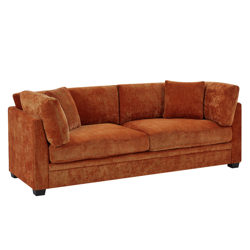 Liora Modern Chenille Upholstered Flared Arm Sofa With Plush Cushions, Caramel