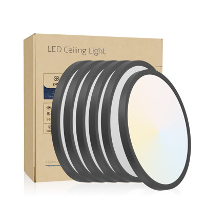 6-Pack Ultra-Thin Dimmable LED Flush Mount Ceiling Light, 12-Inch Modern Round Surface Mount Fixture, Adjustable Color Temperature (2700K-6500K) for Bedroom, Kitchen, Hallway, and Low Ceilings