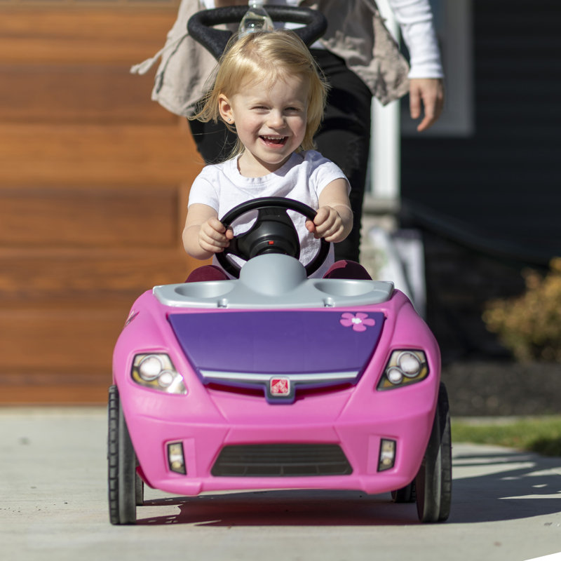 Pink Toddler Push Car with Steering Wheel and Seat Belt