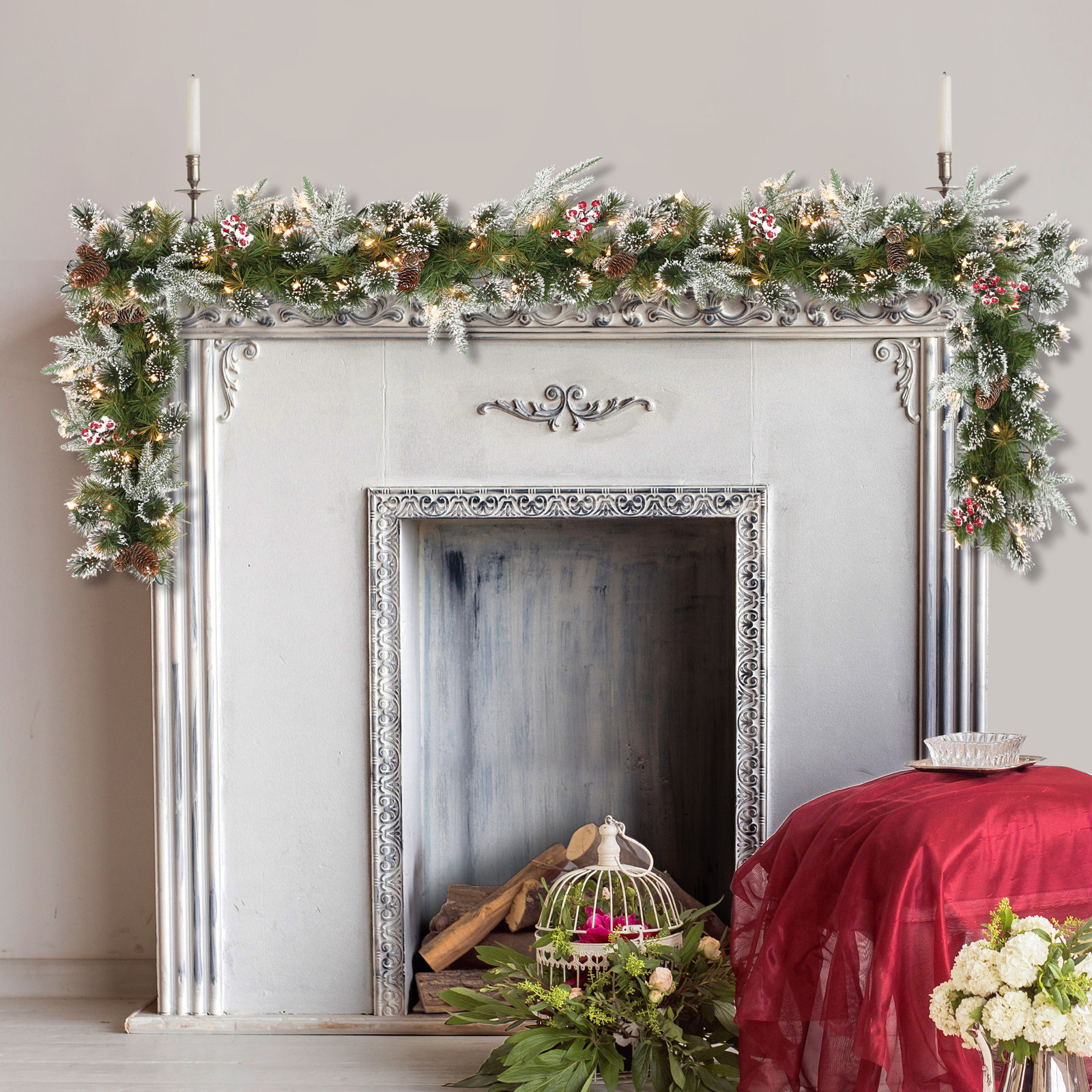 108'' in. Lighted Faux Pinecone Garland
