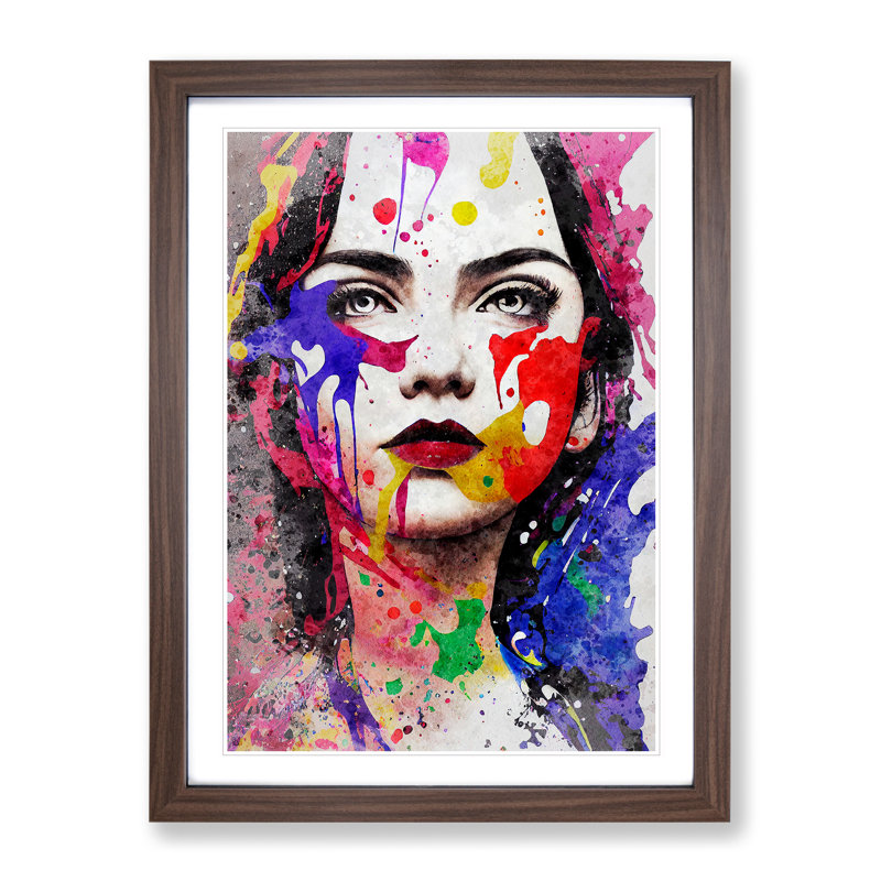 Paint Splashed Woman - Framed Print, 34cm H x 25cm W x 2cm D, Walnut