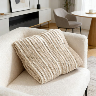 Soft Chenille Throw Blanket, Dual-Sided Decorative Blanket With Striped Knit Pattern, Ultra-Plush And Non-Shedding For Sofa, Bed, Or Chair