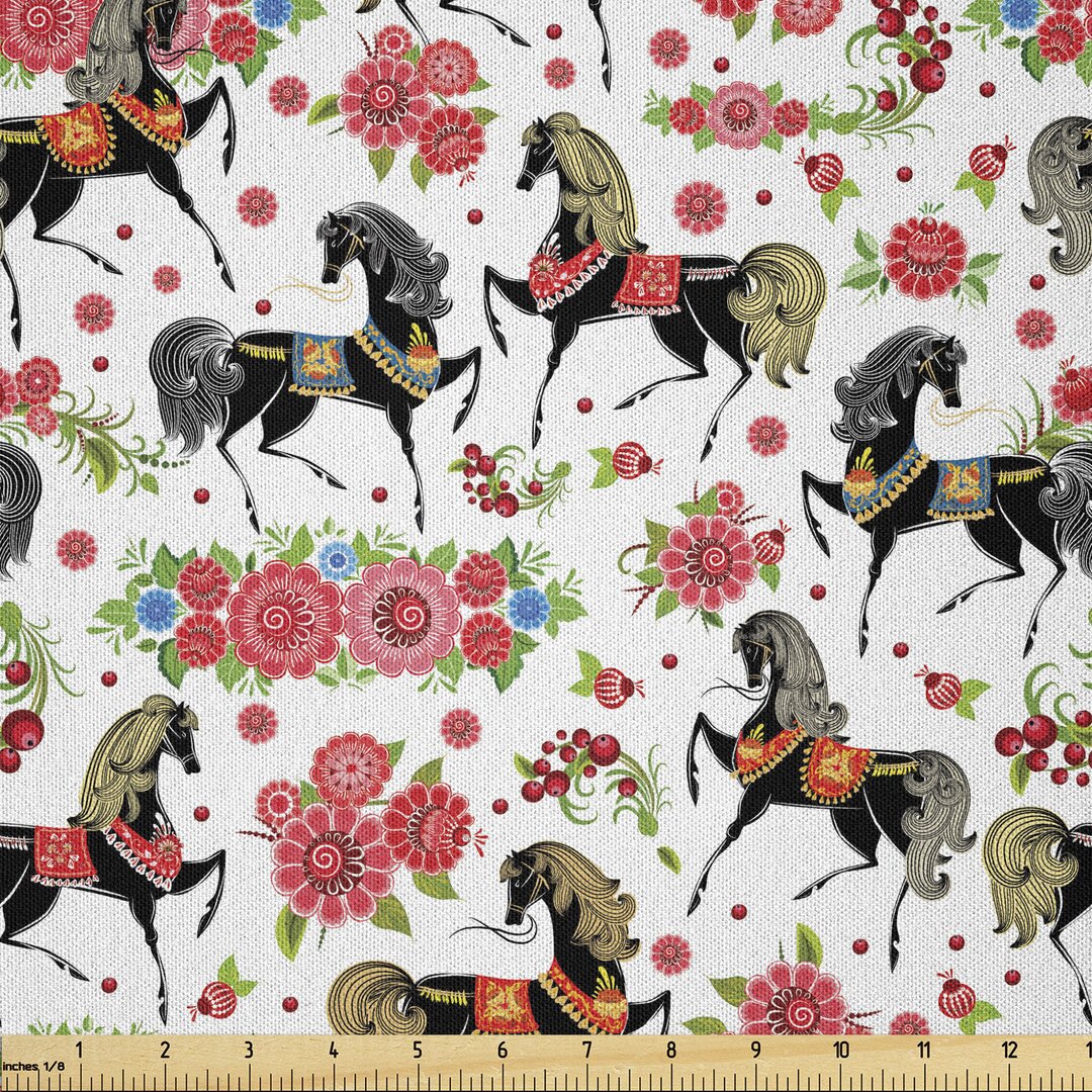 Stoff als Meterware, Abstract Floral Stallion, Pferde, Mehrfarbig