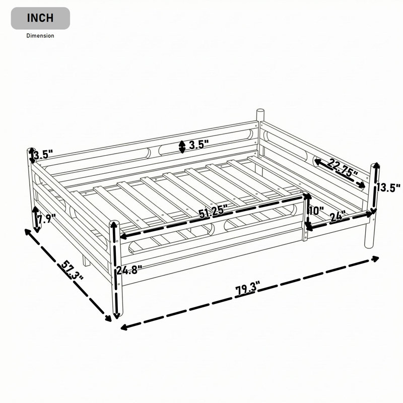 Lit plateforme avec barrières de sécurité, Lit double, Blanc
